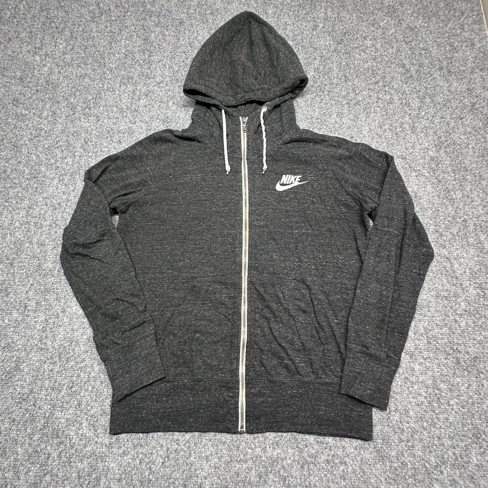 Nike Full Zip Hoodie Large Charcoal Gray Heathered Logo Sweatshirt